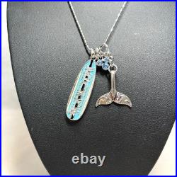 Disney Mickey Mouse Blue Silver Pendant Necklace Hawaiian Jewelry 40cm New