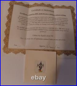 Disney Mickey Mouse Etching Ltd Ed 391/800 Watercolor 4x4 COA 2001 Rare L1