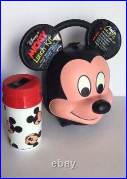 Disney Mickey Mouse Head Lunch Box Kit with Thermos By Aladdin Industries