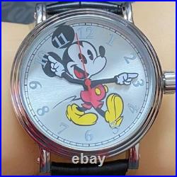 Disney Mickey Mouse Men's 43mm Silver Quartz Watch Leather Strap New W001868