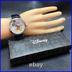 Disney Mickey Mouse Men's 43mm Silver Quartz Watch Leather Strap New W001868
