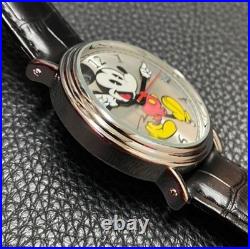 Disney Mickey Mouse Men's 43mm Silver Quartz Watch Leather Strap New W001868