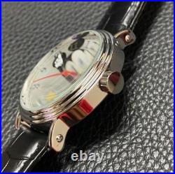 Disney Mickey Mouse Men's 43mm Silver Quartz Watch Leather Strap New W001868