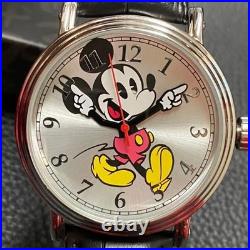 Disney Mickey Mouse Men's 43mm Silver Quartz Watch Leather Strap New W001868