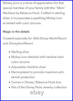 Disney Mickey Mouse''Mom'' Necklace by Rebecca Hook In Box Sterling Silver