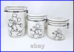 Disney Mickey Mouse Sketch Ceramic Jar Container Canister Lids Set Of 3