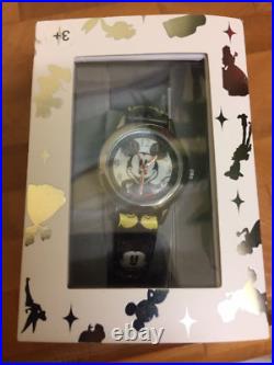 Disney Mickey Mouse Watch With Silver Dial And Black Leather Strap Very Rare
