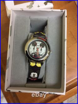Disney Mickey Mouse Watch With Silver Dial And Black Leather Strap Very Rare
