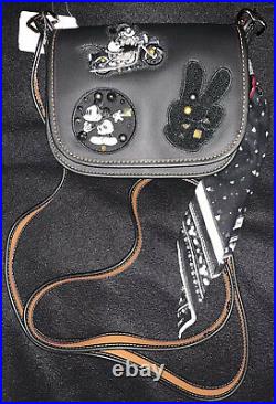 Disney Mickey X Coach Patricia Saddle Black Leather Mickey Patches Purse F59355