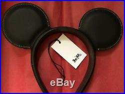 Disney Parks Coach Designer Black Leather Mickey Mouse Ears Tea Rose Headband