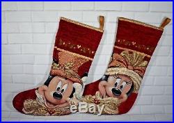 Disney Parks Mickey & Minnie Mouse Red Victorian Christmas Holiday Stocking