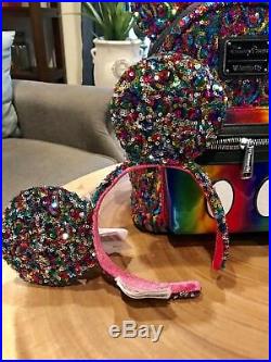 Disney Parks Mickey Mouse Rainbow Sequin Mini Backpack Wallet And Ears Loungefly
