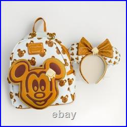 Disney Parks Mickey Mouse Waffle Loungefly Mini Backpack & Ears Sold Out Rare