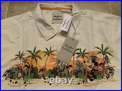 Disney Parks Tommy Bahama Mickey Mouse Ukulele Hawaiian Silk Cream Shirt NWT XL
