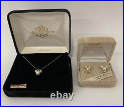 Disney Store 14K Gold Mickey Mouse Necklace & Earrings, Minnie, Pearls, Rare Set