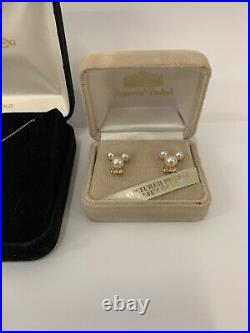 Disney Store 14K Gold Mickey Mouse Necklace & Earrings, Minnie, Pearls, Rare Set