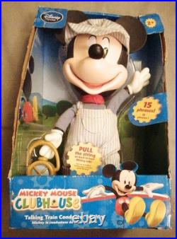 Disney Store Mickey Mouse Talking Train Conductor Plastic Pull String Doll RARE Disney Store Mickey Mouse Talking Train Conductor Plastic Pull String Doll RARE