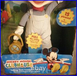 Disney Store Mickey Mouse Talking Train Conductor Plastic Pull String Doll RARE Disney Store Mickey Mouse Talking Train Conductor Plastic Pull String Doll RARE