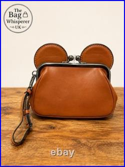 Disney x Coach Mickey Mouse Kisslock Wristlet, Brown Leather
