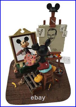Disneyland Paris Mickey Mouse & Walt Disney Self Portrait Painting Figurine NEW