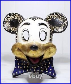 EXTREMELY RARE Vintage Mickey Mouse Gold Gilt Jeweled Hand Made Paper Mache Mask