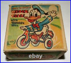 EX! 1ST VERS. BOXED SETDISNEY1950's CELLULOIDMICKEY MOUSETIN WIND-UP TRICYCLE