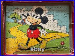 Early Walt Disney Mickey Mouse Chad Valley Wooden Jigsaw Puzzle Complete V Rare