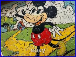 Early Walt Disney Mickey Mouse Chad Valley Wooden Jigsaw Puzzle Complete V Rare