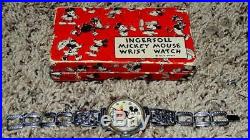 Ex! Disney 1934 Ingersoll Mickey Mouse Wristwatch+metal Band+boxed Set+keeps Time