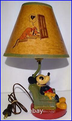 Ex! Disney 1936 Mickey Mouse Figural Lamp By Soreng-manegold Co. + Shade-beauty