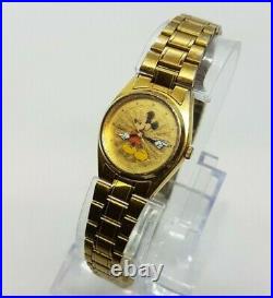 Genuine Gold Tone SEIKO Mickey Mouse Date Watch Very Rare Unique Disney Watch