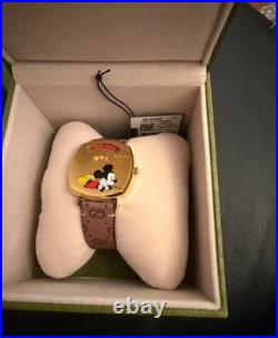 Gucci Grip Disney Mickey Mouse Gold Dial Lesther Strap Original Box