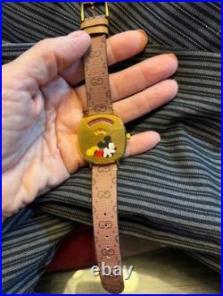 Gucci Grip Disney Mickey Mouse Gold Dial Lesther Strap Original Box