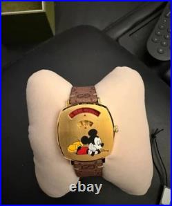 Gucci Grip Disney Mickey Mouse Gold Dial Lesther Strap Original Box