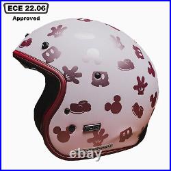 Hjc Mickey Mouse Disney V31 Open Face Jet Scooter Motorcycle Retro Helmet Pink