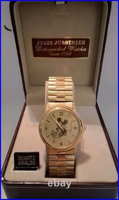 Jules Jurgensen Disney Mickey Mouse Watch Gold Plated Quartz Wristwatch With Box