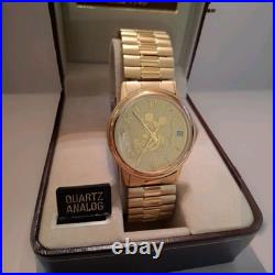 Jules Jurgensen Disney Mickey Mouse Watch Gold Plated Quartz Wristwatch With Box