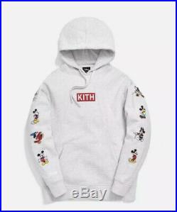 Kith X Disney Mickey Sleeve Patches Hoodie Heather Grey Size XL Sold Out In Hand