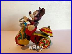 Linemar/ Disney Celluloid/Tin Mickey Mouse wind up Tricycle Japan Works Great