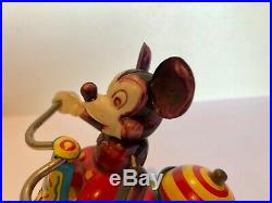 Linemar/ Disney Celluloid/Tin Mickey Mouse wind up Tricycle Japan Works Great