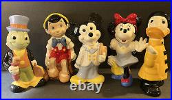 Lot 9 Disney Ceramic Figurines Mickey & Minnie Mouse Pinocchio Donald Jiminy