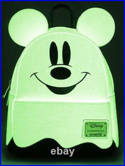 Loungefly Disney GHOST MICKEY MOUSE Glow in the Dark MINI BACKPACK IN HAND