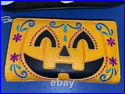 Loungefly Disney Ghost Mickey Mini Backpack Glows In Dark + Pumpkin Wallet NEW