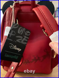 Loungefly Disney Glitter Mickey Mouse Santa Cosplay Mini Backpack NWT