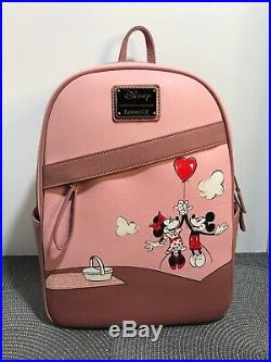 Loungefly Disney Mickey Minnie Mouse Cosmetic Pouch Cardholder Backpack Set NWT