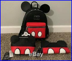 Loungefly Disney Mickey Mouse Suit Backpack + Matching Wallet + Fanny Pack Set