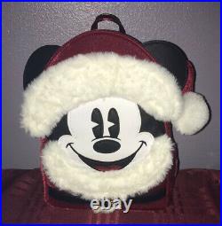 Loungefly Disney Parks Santa Mickey Mouse Christmas Mini Backpack NEW