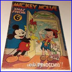 MICKEY MOUSE WEEKLY XMAS SPECIAL UK 1939 very rare 1st app PINOCCHIO Walt Disney