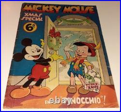 MICKEY MOUSE WEEKLY XMAS SPECIAL UK 1939 very rare 1st app PINOCCHIO Walt Disney