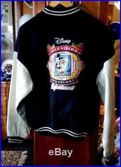 Men's Mickey Mouse Vintage Wear Blue / Cream Leather Disney Jacket Size XL RARE